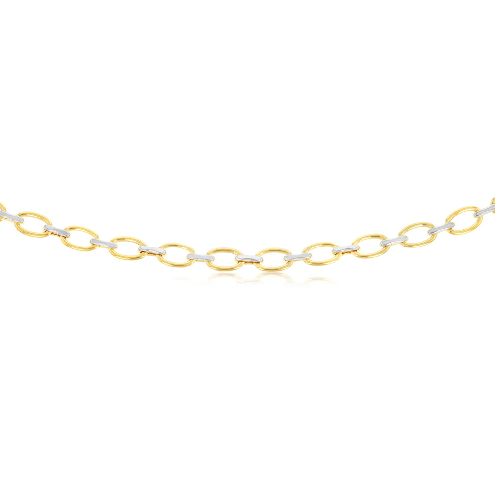 9ct Yellow And White Two-Tone Gold Link Chain Hollow 45cm Chain - Image 2
