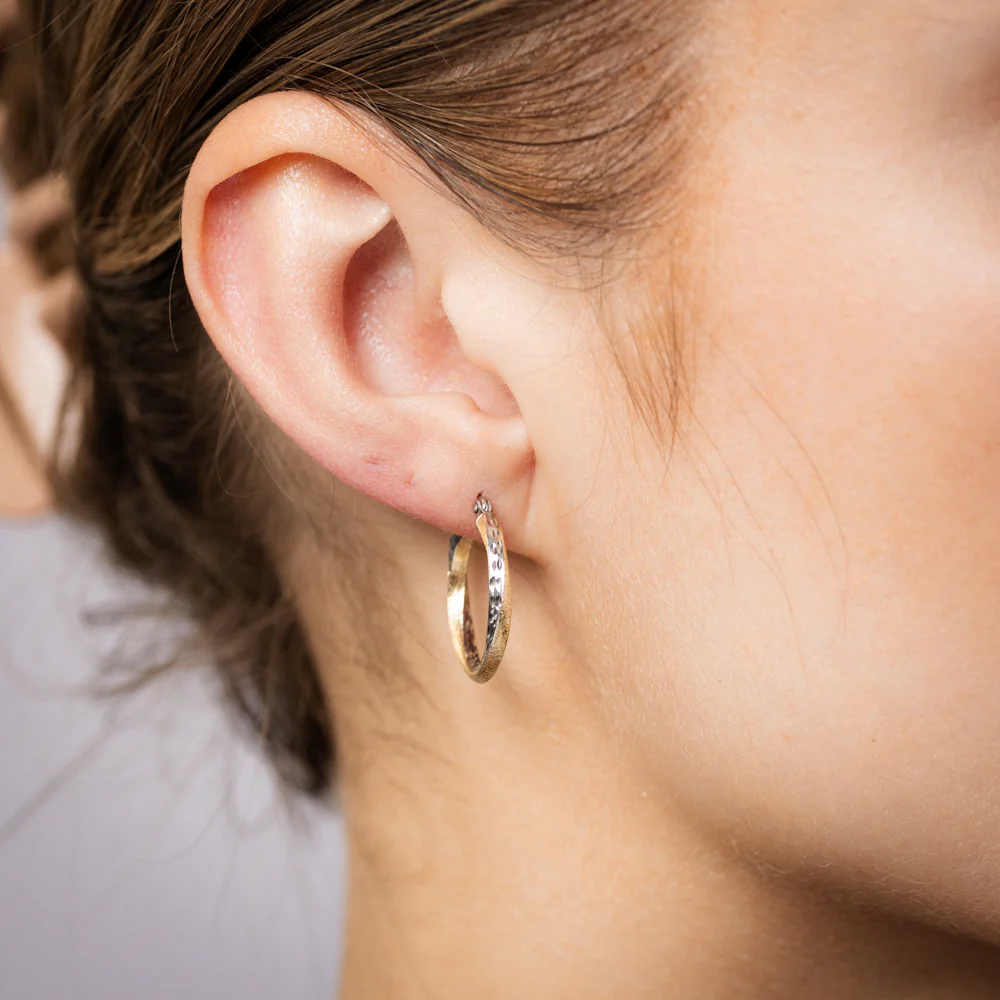 9ct Yellow And White Two Tone Gold Silverfilled Diamond Cut Hoop Earrings - Image 2