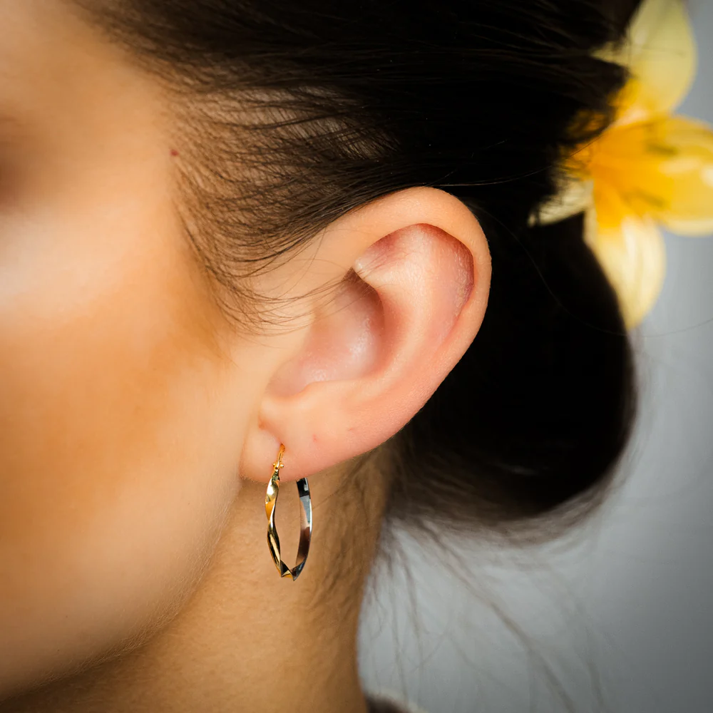 9ct Yellow And White Two Tone Gold Silverfilled Fancy Hoop Earrings - Image 2