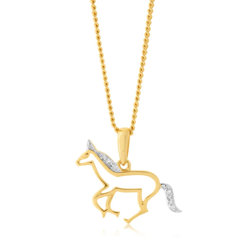 9ct Yellow Gold 0.02 Carat Diamond Unicorn Pendant with 8 Brilliant Cut Diamonds