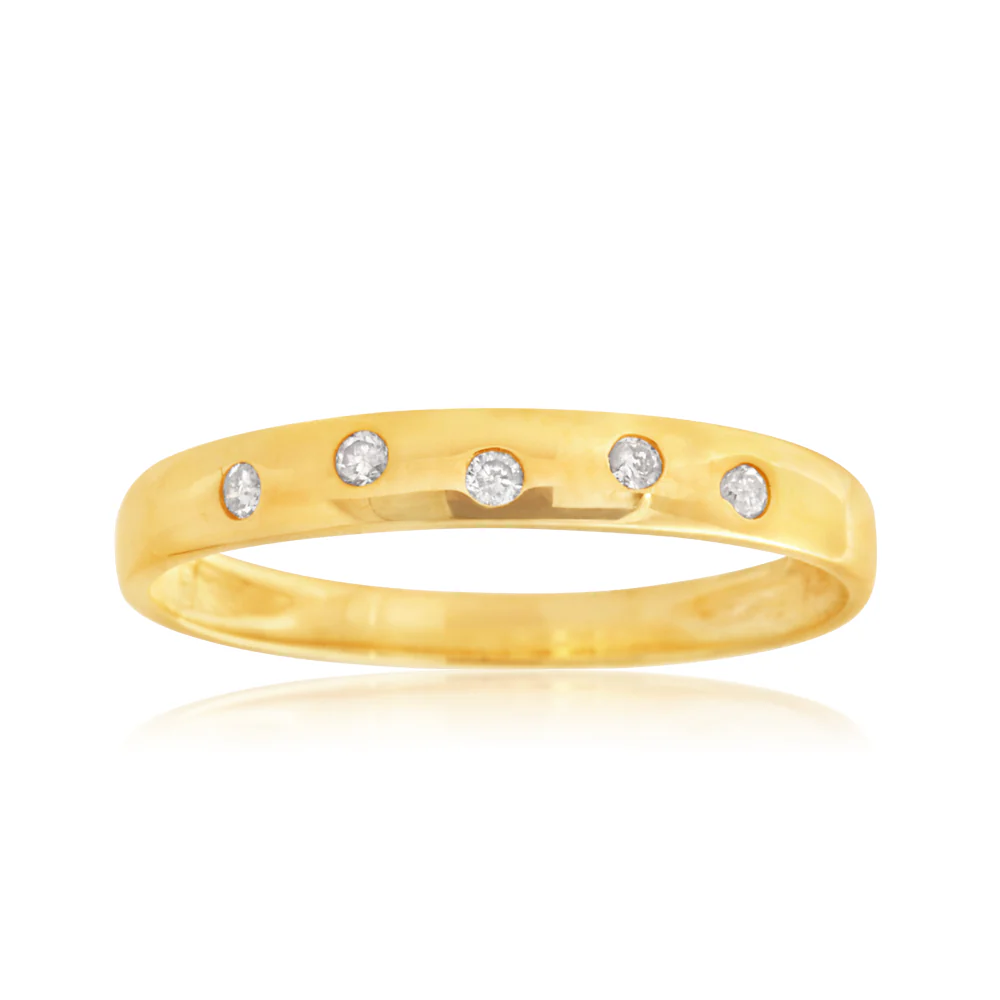 9ct Yellow Gold 0.05 Carat Diamond Ring with 5 Brilliant Cut Diamonds