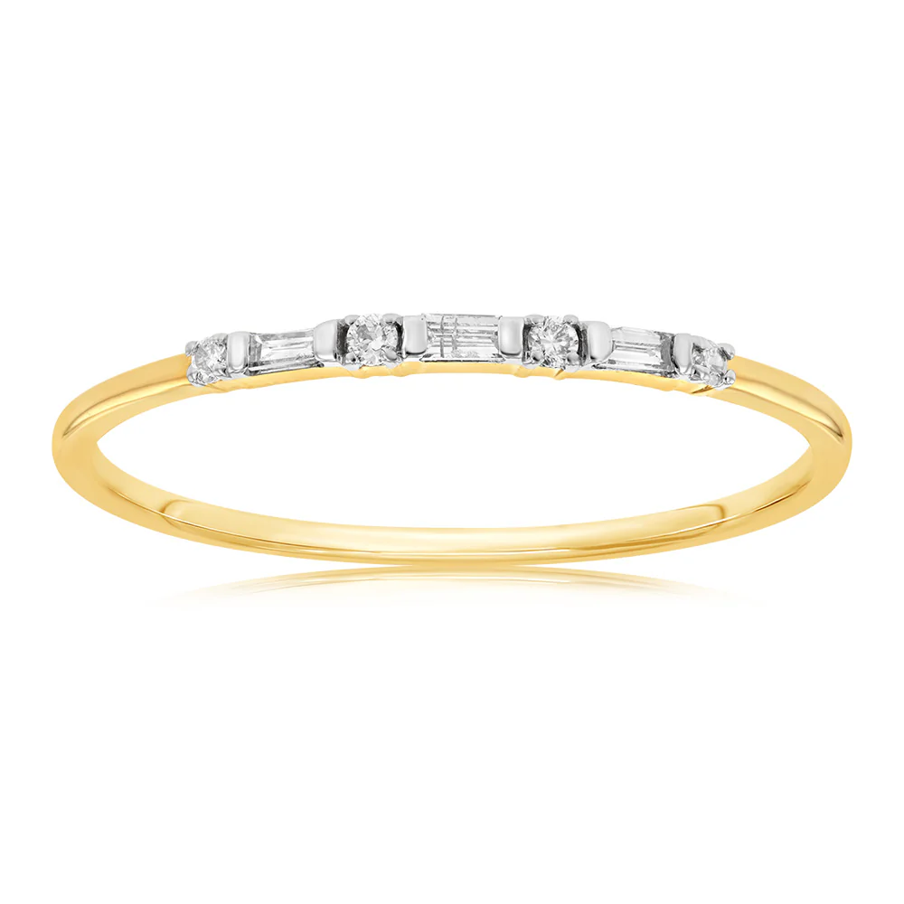 9ct Yellow Gold 0.10 Carat Diamond Eternity Ring with 4Brilliant & 3Baguette Diamonds