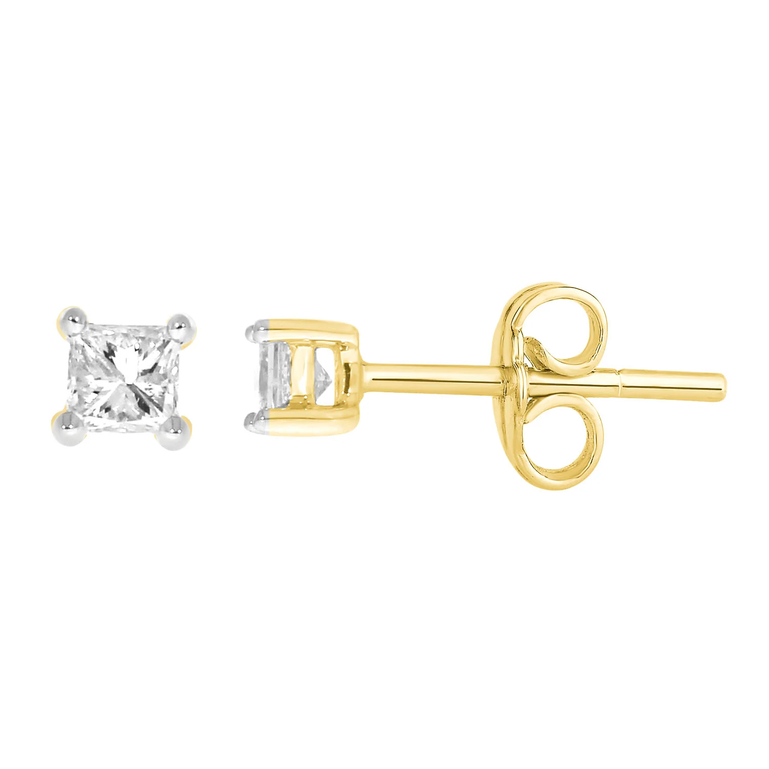 9ct Yellow Gold  0.15 Carat Princess Diamond Stud Earrings