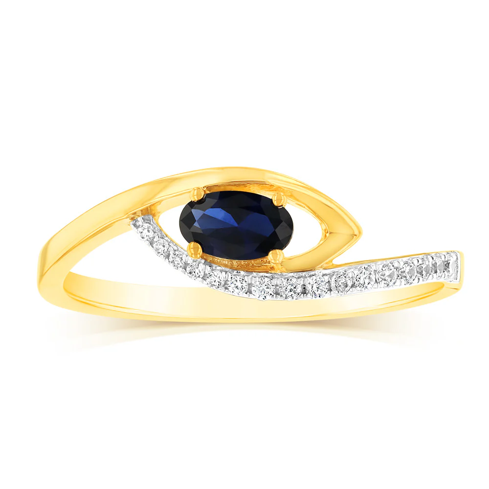 9ct Yellow Gold 0.27 Created Sapphire & 16Cubic Zirconia Ring