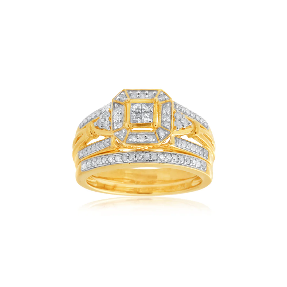 9ct Yellow Gold 0.45 Carat Diamond Bridal 2 Ring Set