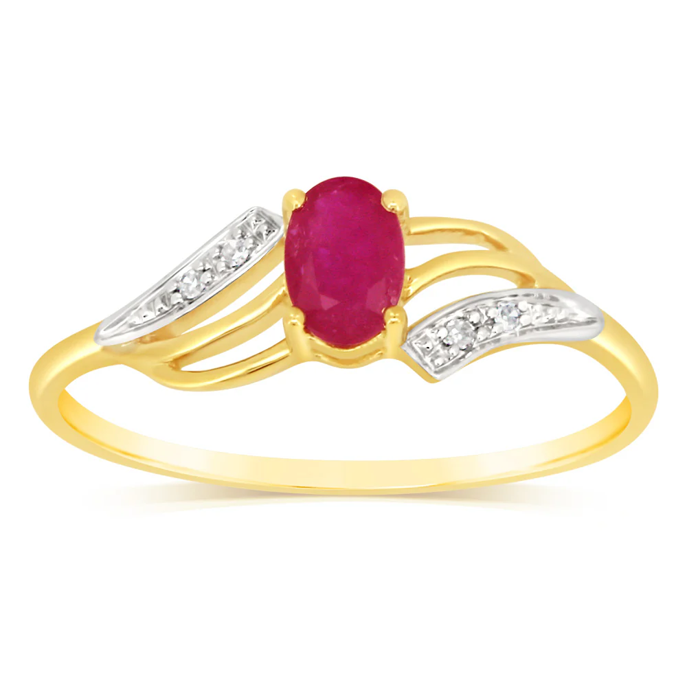 9ct Yellow Gold 0.65 Carat Natural Ruby & Diamonds Ring - Image 2