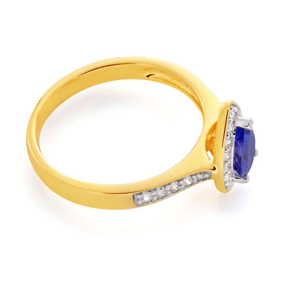 9ct Yellow Gold 0.75ct Tanzanite and 0.20 Carat Diamond Ring - Image 2