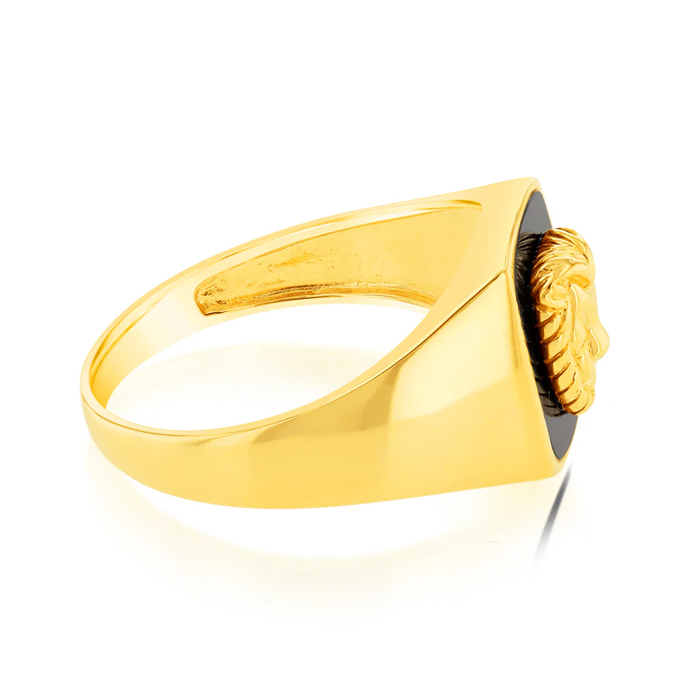 9ct Yellow Gold 0.77Ct Agate Lion Gents Ring - Image 2