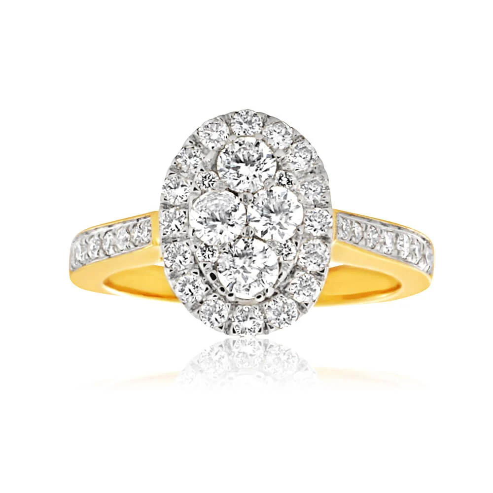 9ct Yellow Gold 0.90 Carat Diamond Oval Shaped Ring