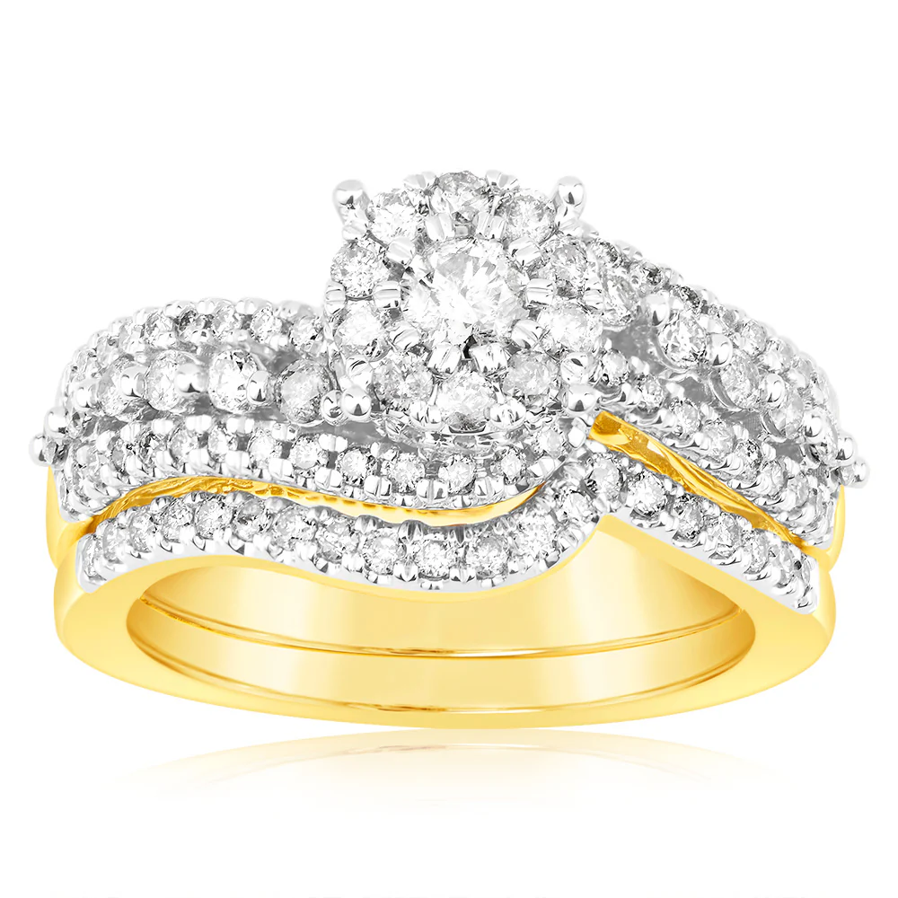 9ct Yellow Gold 1.1 Carat Diamond Bridal Ring Set