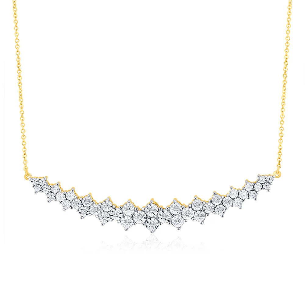 9ct Yellow Gold 1/10 Carat Diamond Curved Chain Necklace