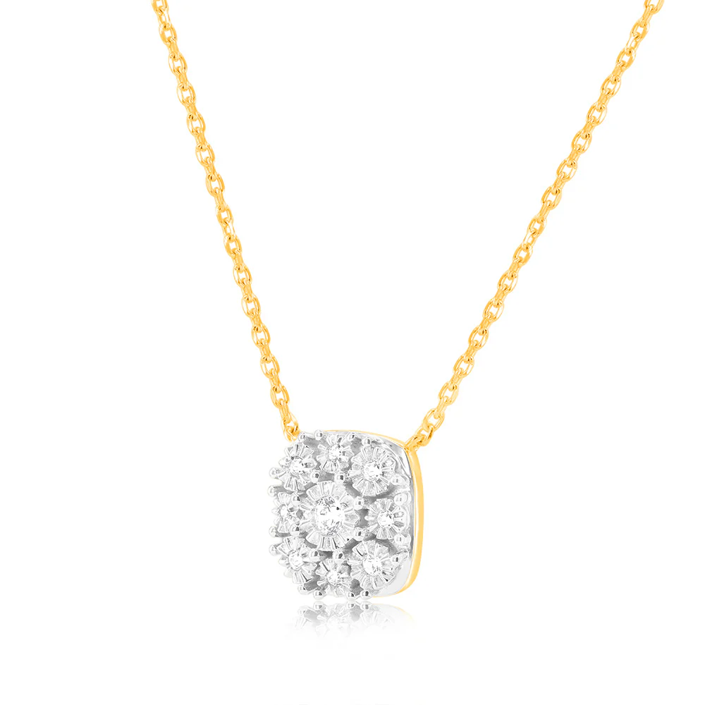 9ct Yellow Gold 1/10 Carat Diamond Pendant with 9 Brilliant Cut Diamonds in Disc Setting - Image 2