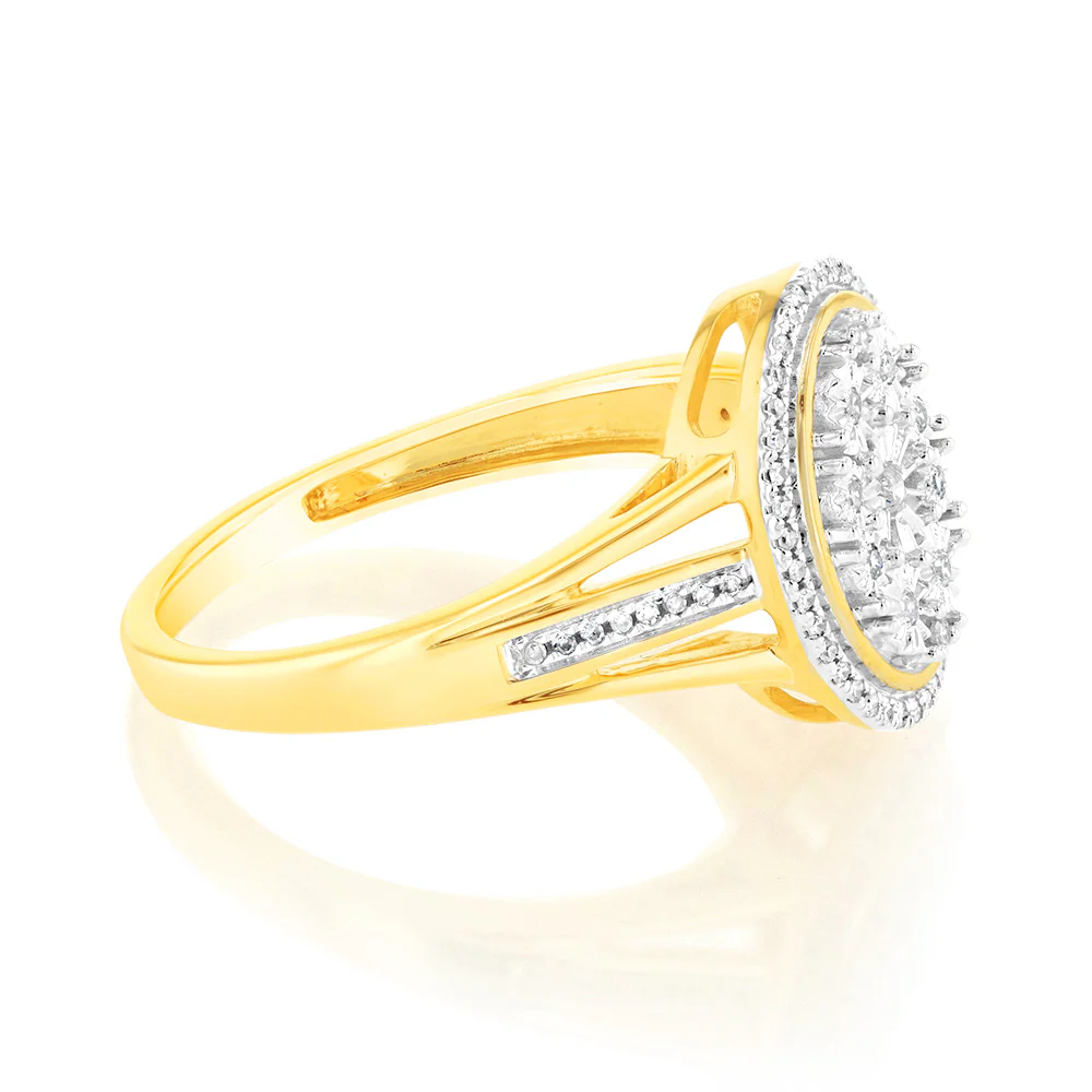 9ct Yellow Gold 1/10 Carat Diamond Ring set with 64 Round Brilliant Cut Diamonds - Image 3
