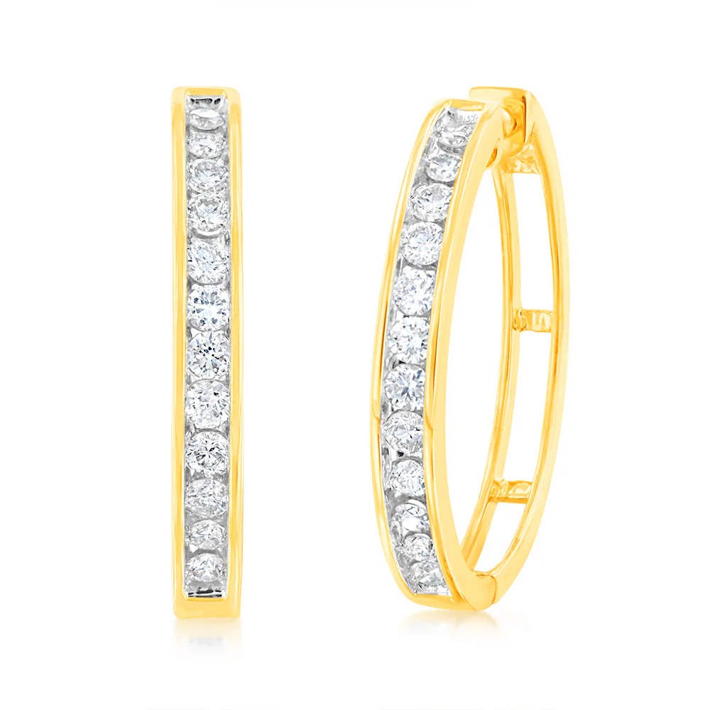 9ct Yellow Gold 1/2 Carat Diamond Huggie Earrings