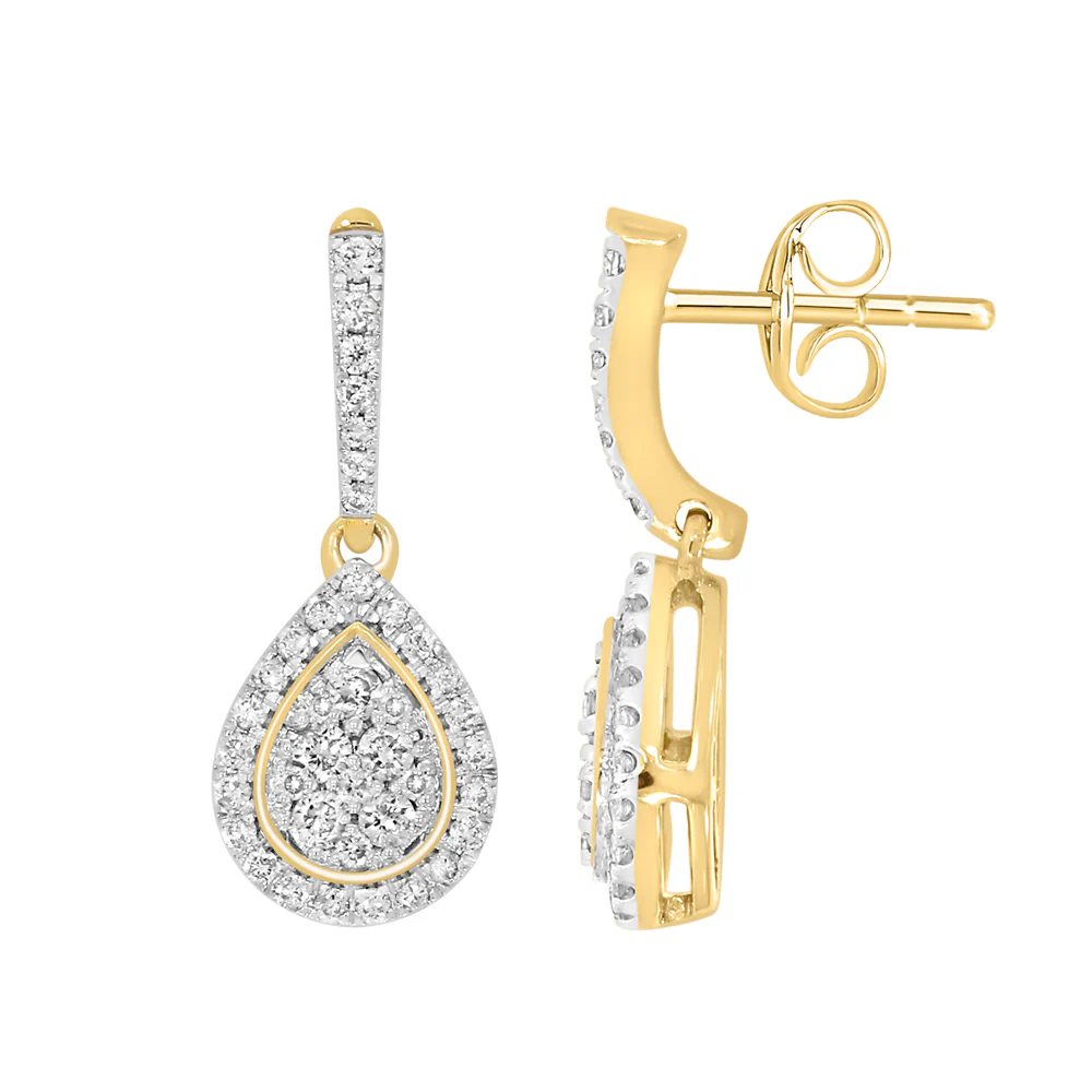 9ct Yellow Gold 1/2 Carat Diamond Pear Shaped Earrings