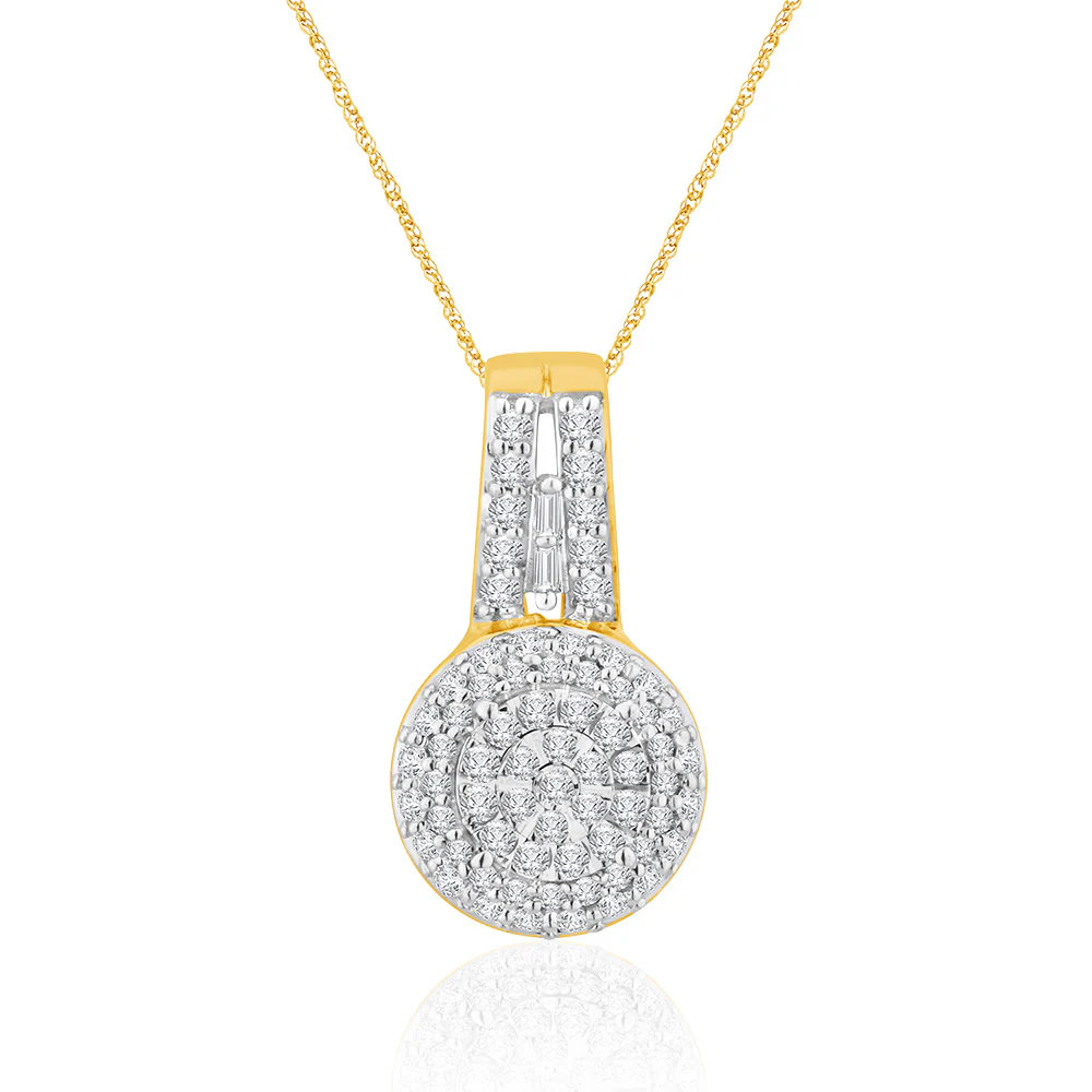 9ct Yellow Gold 1/2 Carat Diamond Pendant On 9ct Chain