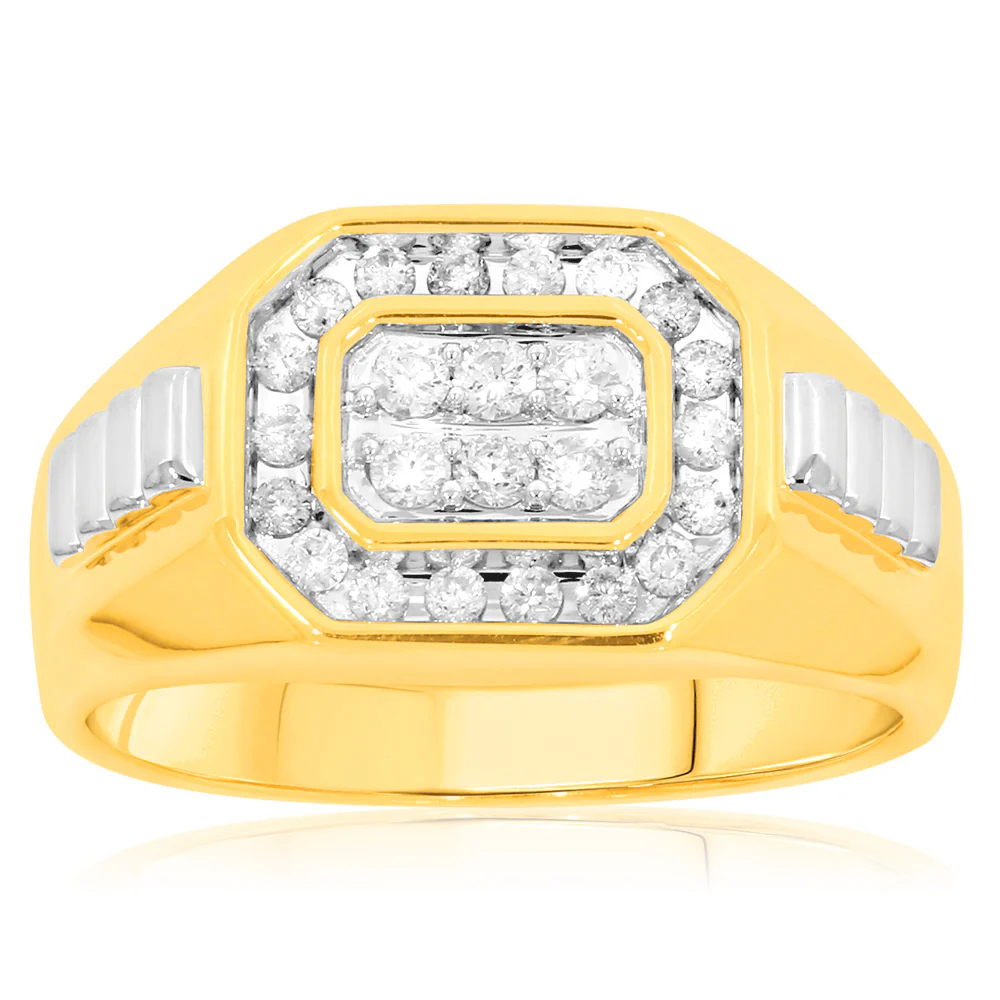 9ct Yellow Gold 1/2 Carat Diamonds Mens Ring
