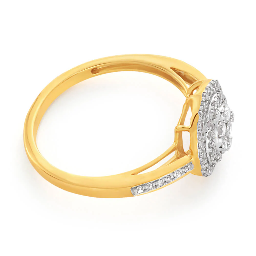 9ct Yellow Gold 1/2 Carat Halo Diamond Ring - Image 2