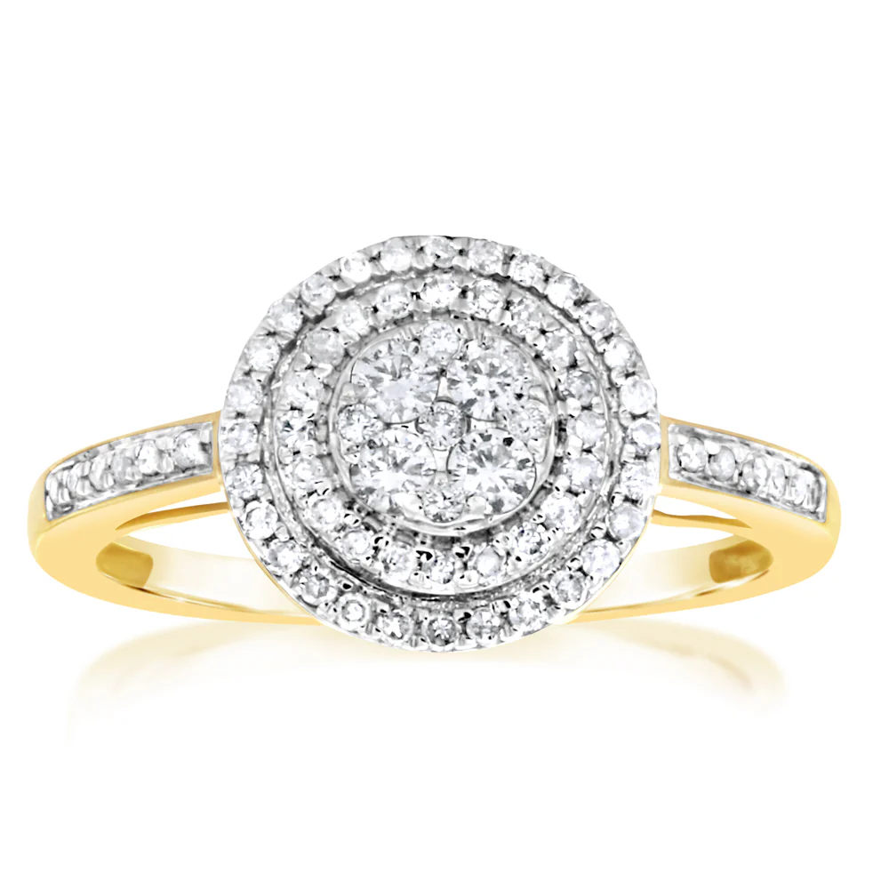 9ct Yellow Gold 1/2 Carat Halo Diamond Ring - Image 3