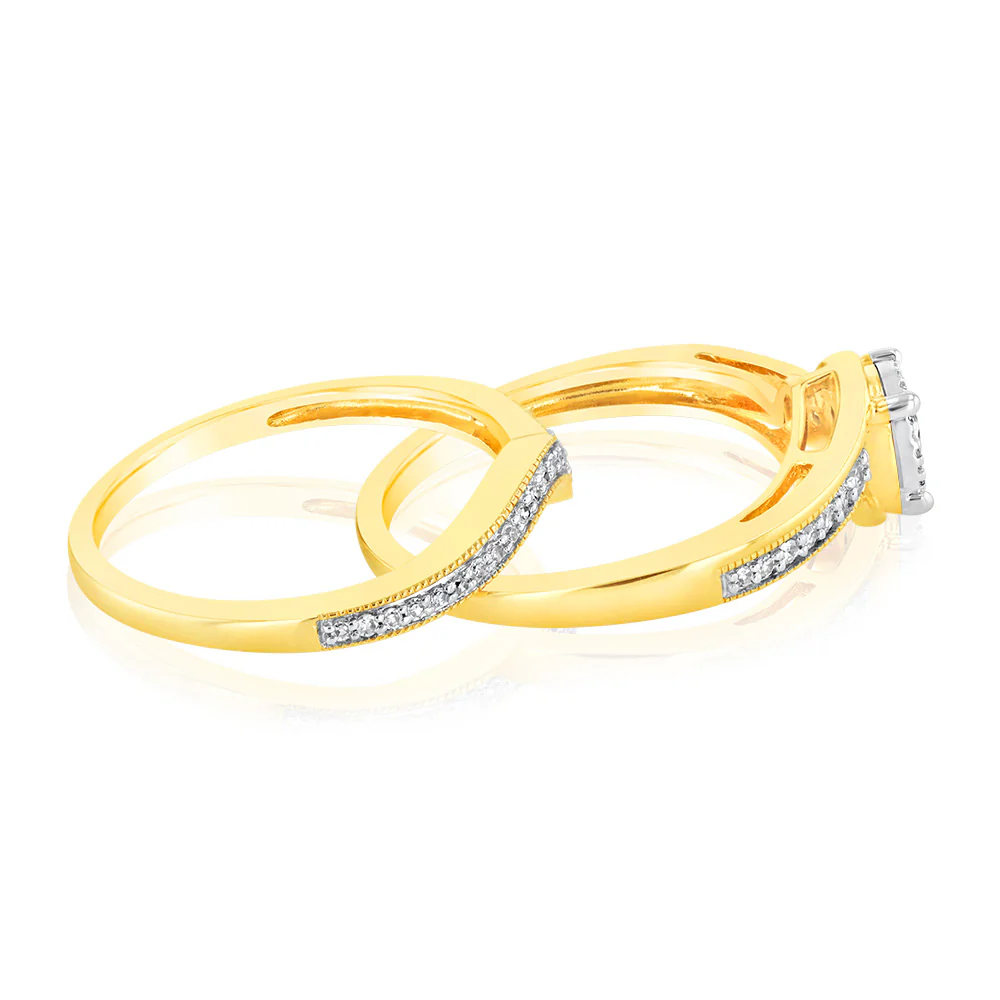 9ct Yellow Gold 1/3 Carat Diamond 2-Ring Bridal Set - Image 2