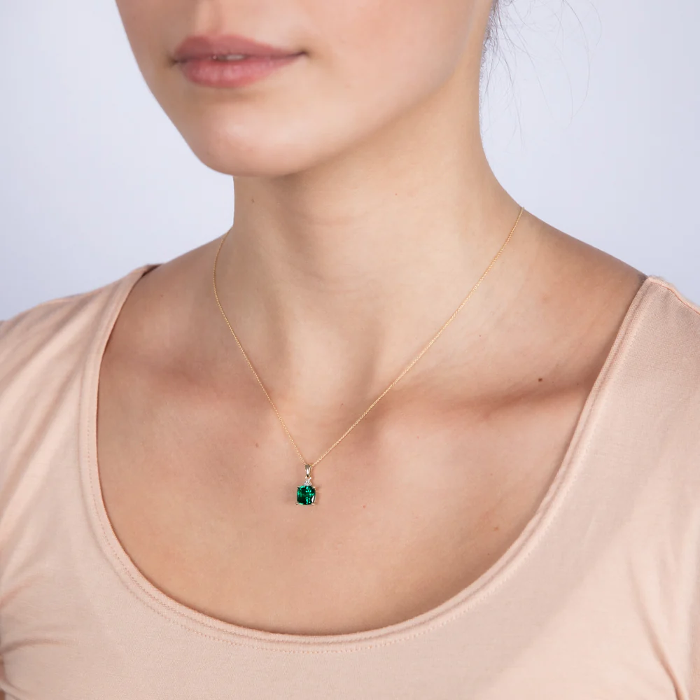 9ct Yellow Gold 1.35 Carat Created Emerald and Diamond Pendant On 45cm Chain - Image 2