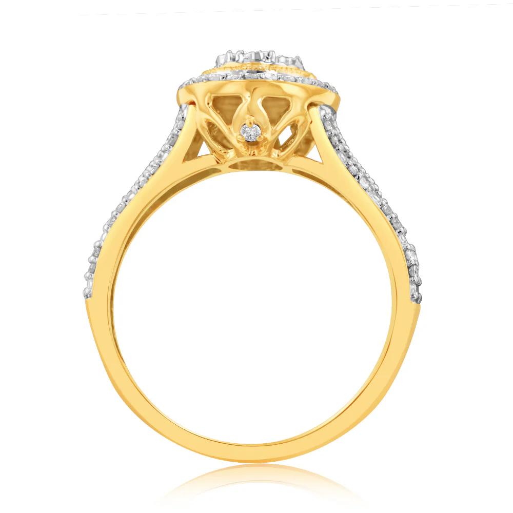 9ct Yellow Gold 1/4 Carat Diamond Dress Ring - Image 3