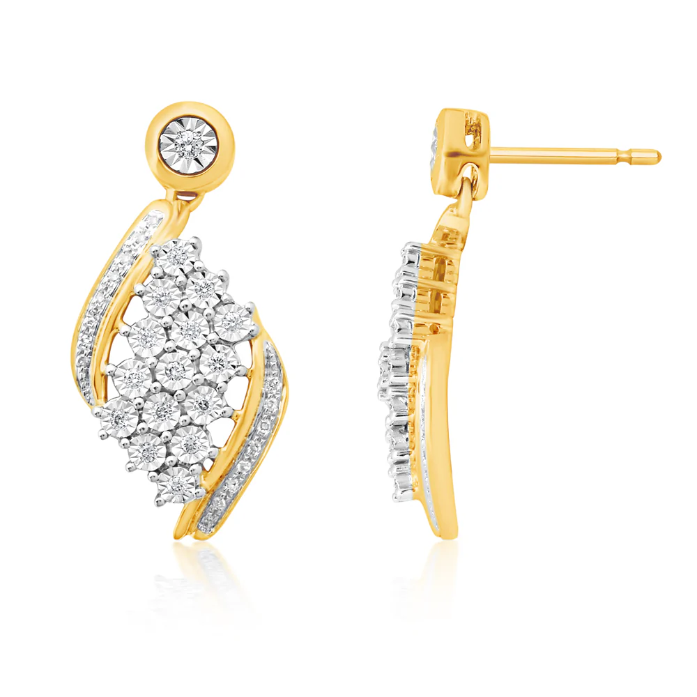 9ct Yellow Gold 1/4 Carat Diamond Drop Earrings