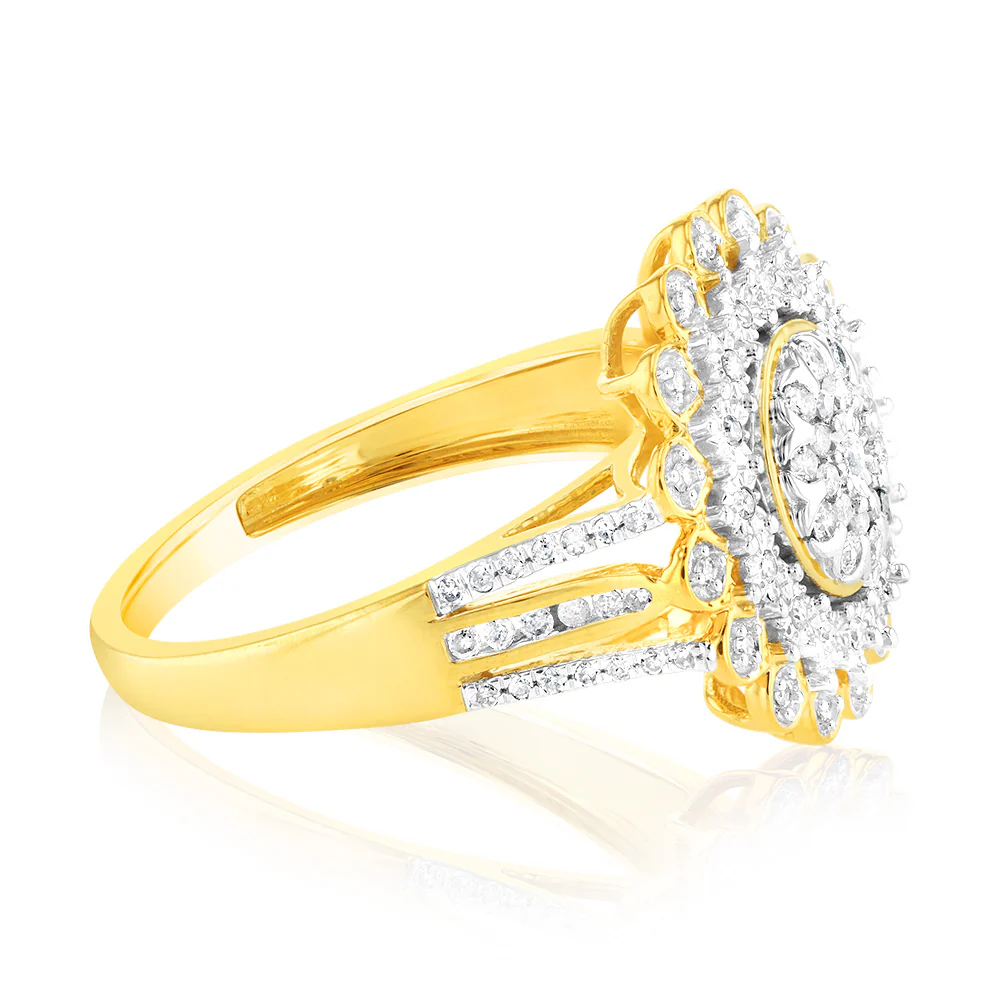 9ct Yellow Gold 1/4 Carat Diamond Ring with 91 Round Brilliant Cut Diamonds in Disc Setting - Image 3