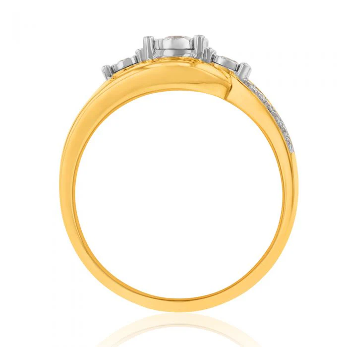 9ct Yellow Gold 1/4 Carat Diamond Trilogy Ring both - Image 2
