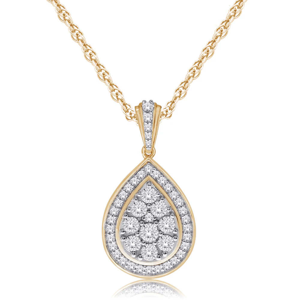 9ct Yellow Gold 1/5 Carat Diamond Pear Cluster Pendant