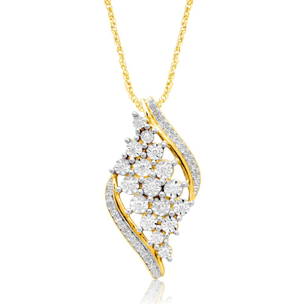 9ct Yellow Gold 1/5 Carat Diamond Pendant on 45cm 9ct Gold Chain