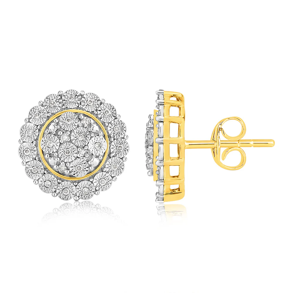 9ct Yellow Gold 1/5 Carat Diamond Stud Earrings