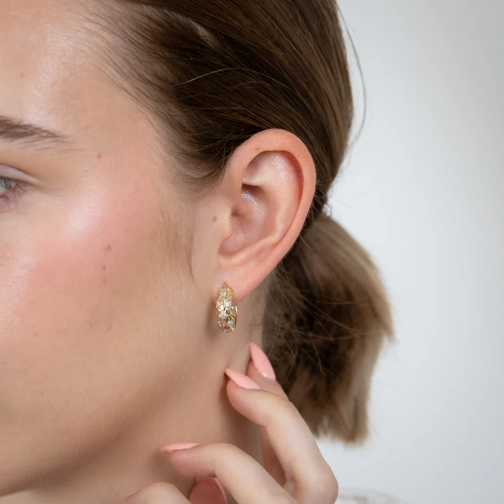 9ct Yellow Gold 1/6 Carat Diamond Hoop Earrings set with 98 Round Brilliant Cut Diamonds - Image 2