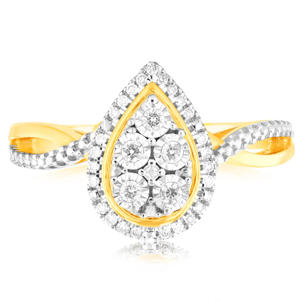 9ct Yellow Gold 1/6 Carat Diamond Pear Shaped Ring