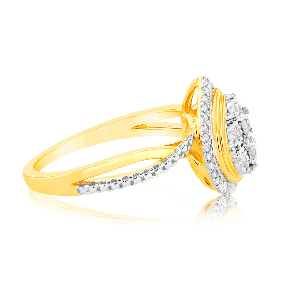 9ct Yellow Gold 1/6 Carat Diamond Pear Shaped Ring - Image 2