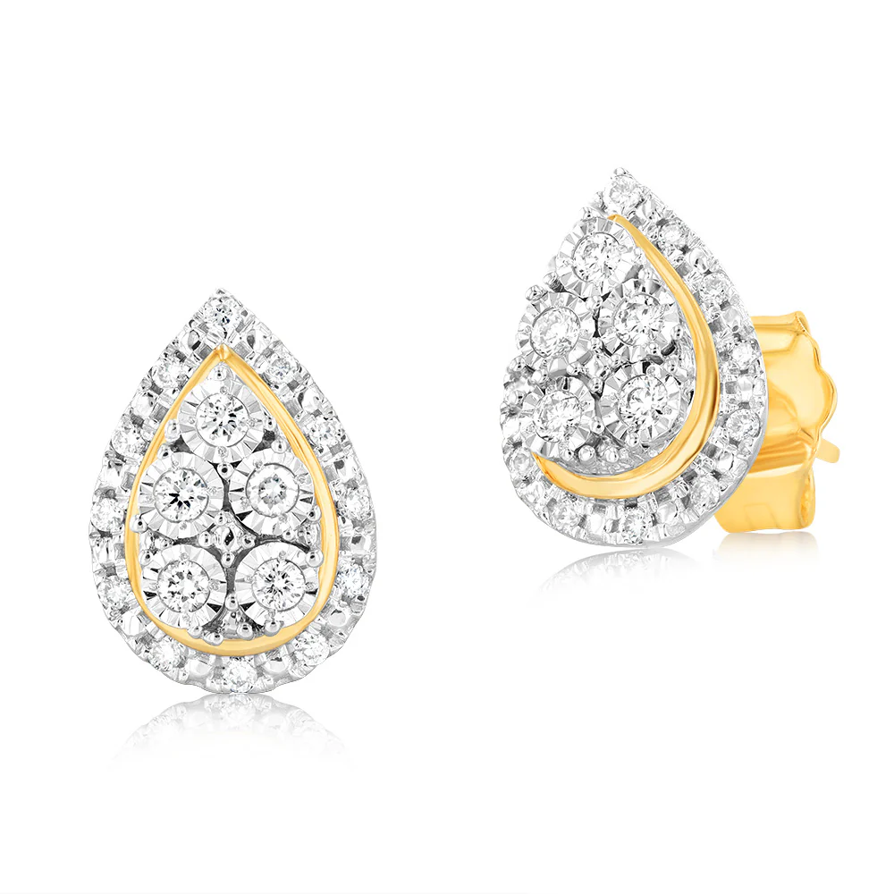 9ct Yellow Gold 1/6 Carat Diamond Pear Stud Earrings