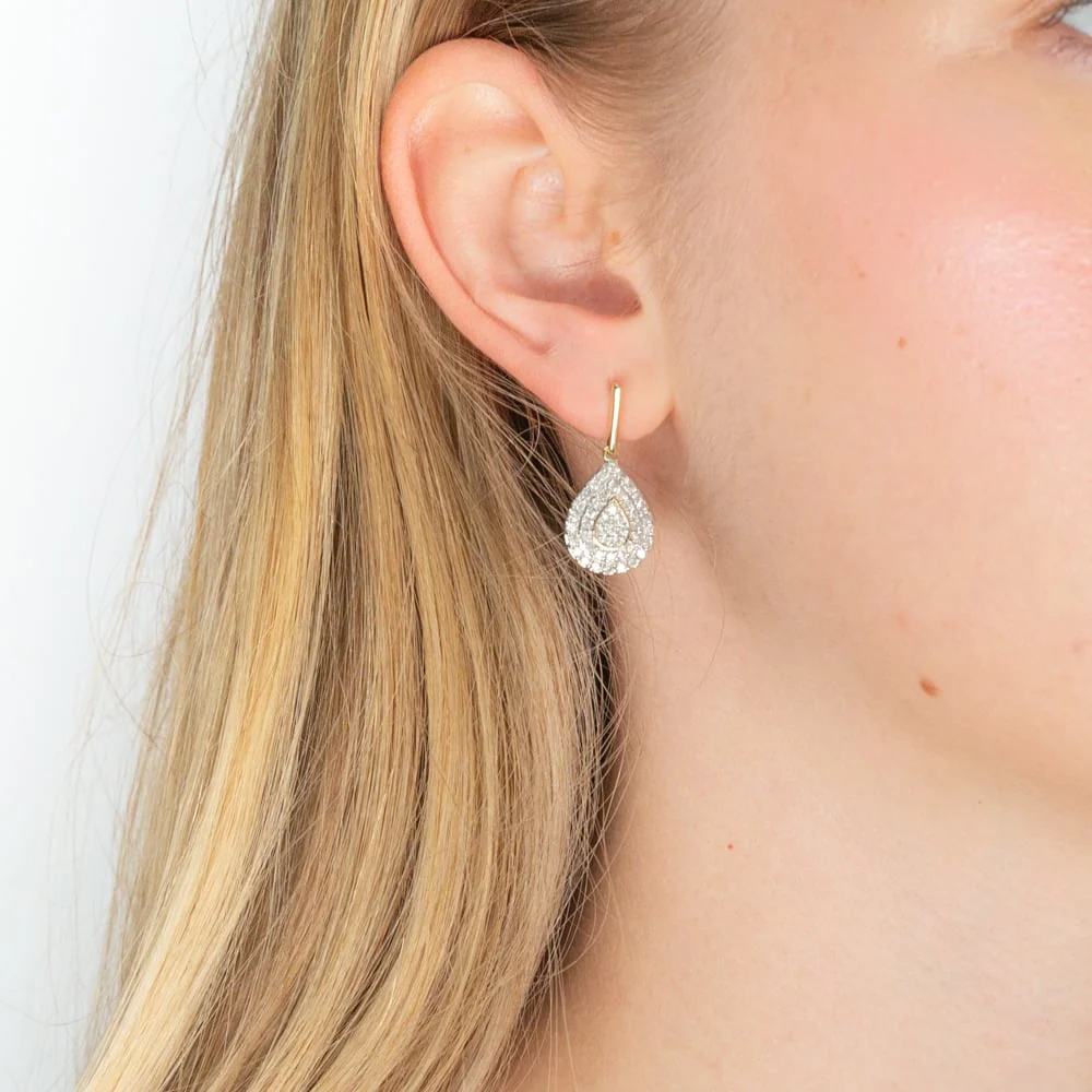 9ct Yellow Gold 1 Carat Diamond Drop Earrings - Image 2