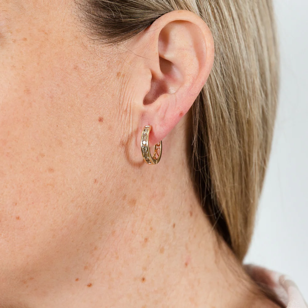 9ct Yellow Gold 1 Carat Diamond Hoop Earrings - Image 2