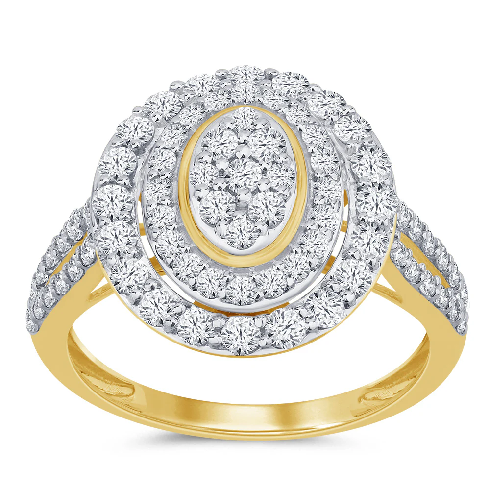 9ct Yellow Gold 1 Carat Diamond Oval Shape Cluster Ring