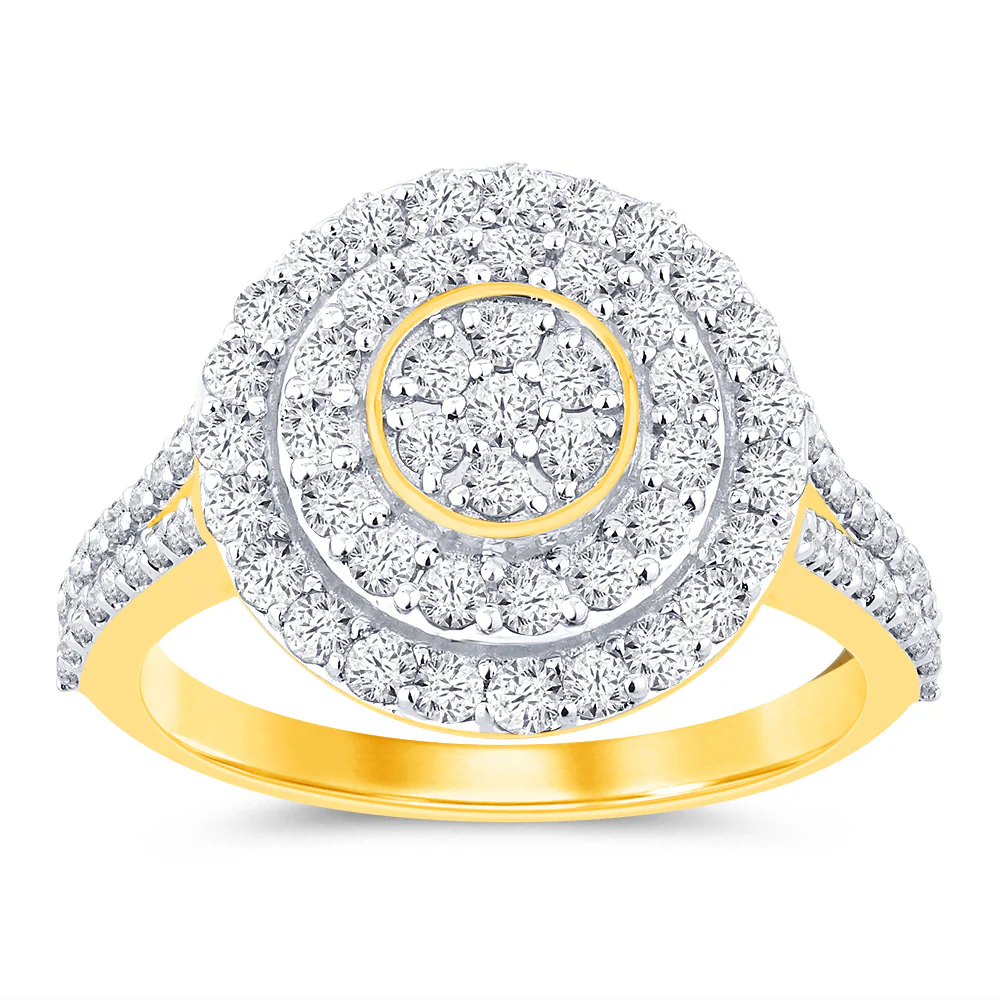 9ct Yellow Gold 1 Carat Diamond Oval Shape Cluster Ring