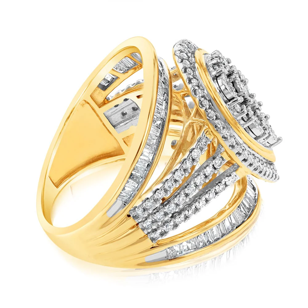 9ct Yellow Gold 1 Carat Diamond Pear Shape Cluster Dress Ring - Image 2