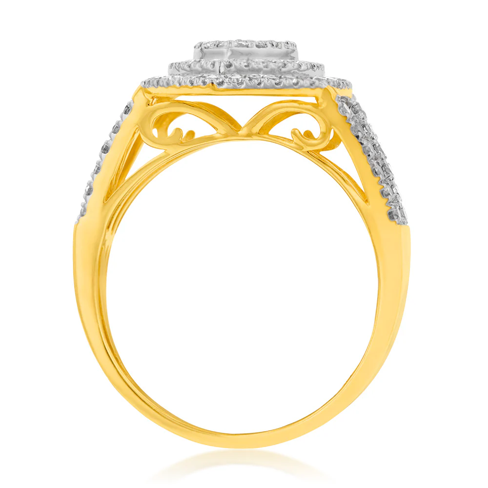 9ct Yellow Gold 1 Carat Diamond Pear Shape Cluster Ring - Image 3