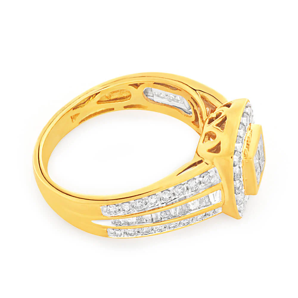 9ct Yellow Gold 1 Carat Diamond Ring Set with 76 Stunning Diamonds - Image 2