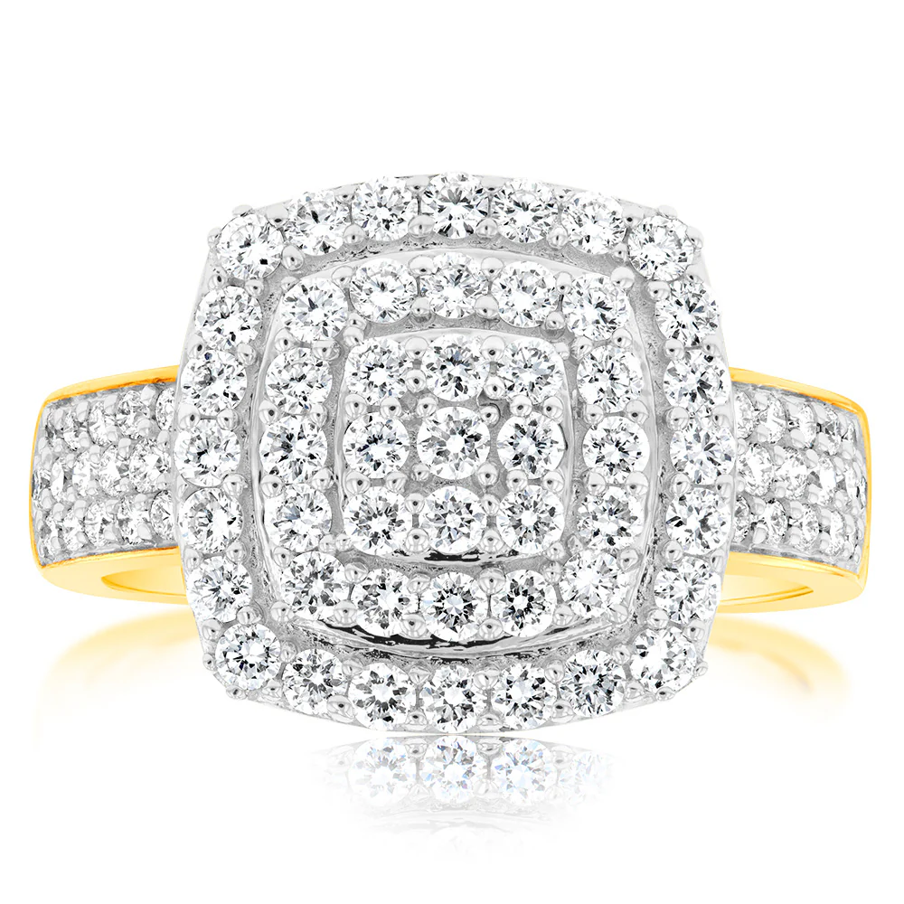 9ct Yellow Gold 1 Carat Luminesce Lab Grown Diamond Cluster Dress Ring