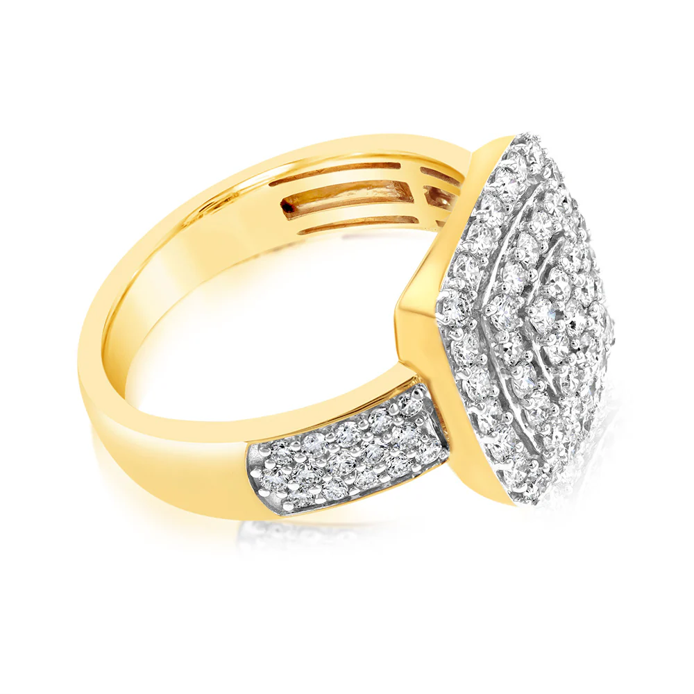 9ct Yellow Gold 1 Carat Luminesce Lab Grown Diamond Cluster Dress Ring - Image 2