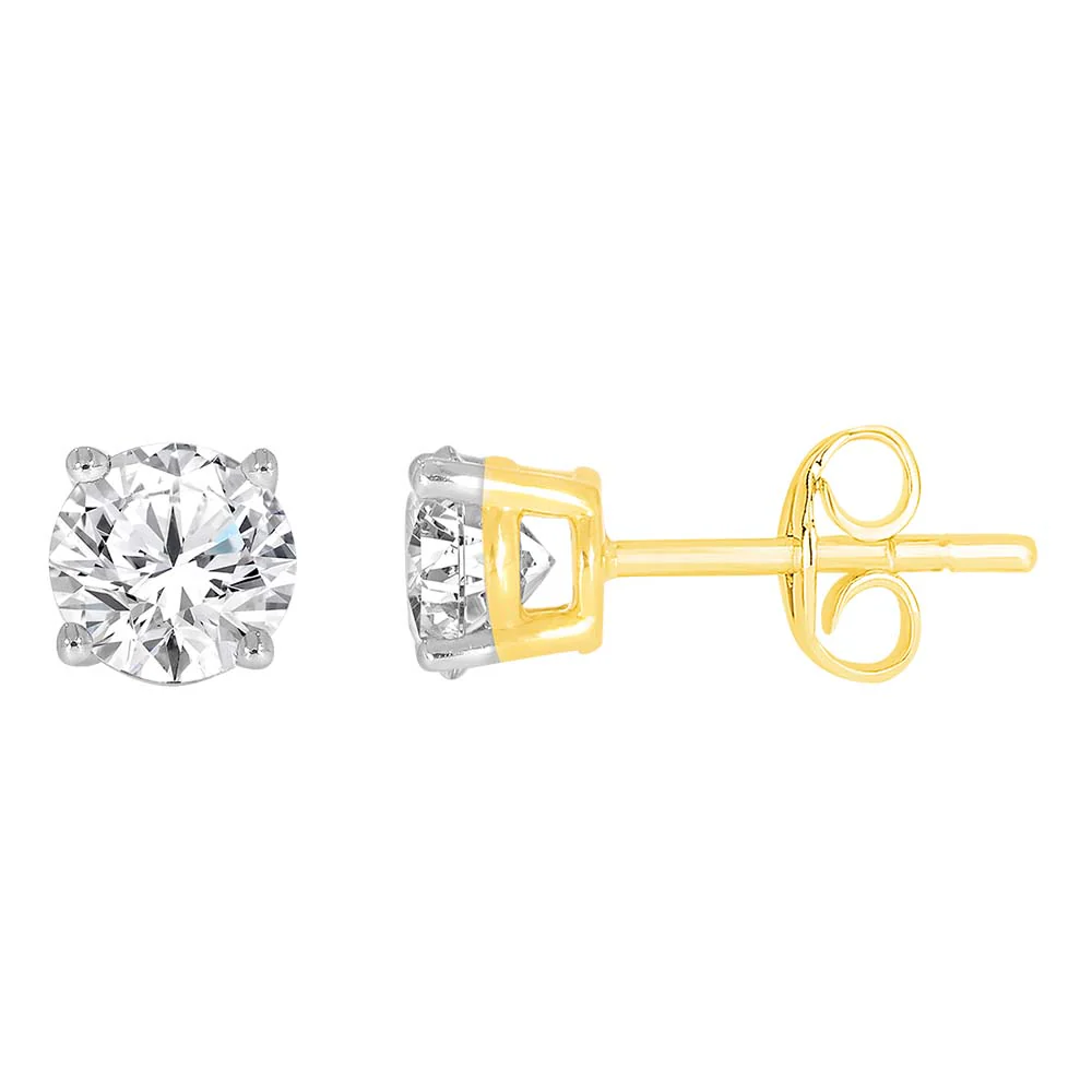9ct Yellow Gold 1 Carat Solitaire Diamond Stud Earrings
