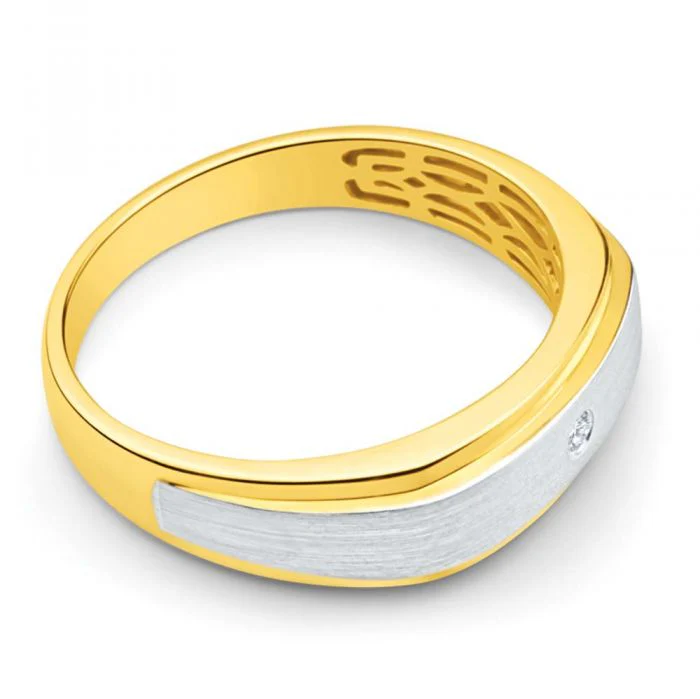 9ct Yellow Gold 1 Diamond Mens Ring with White Gold Rhodium - Image 2