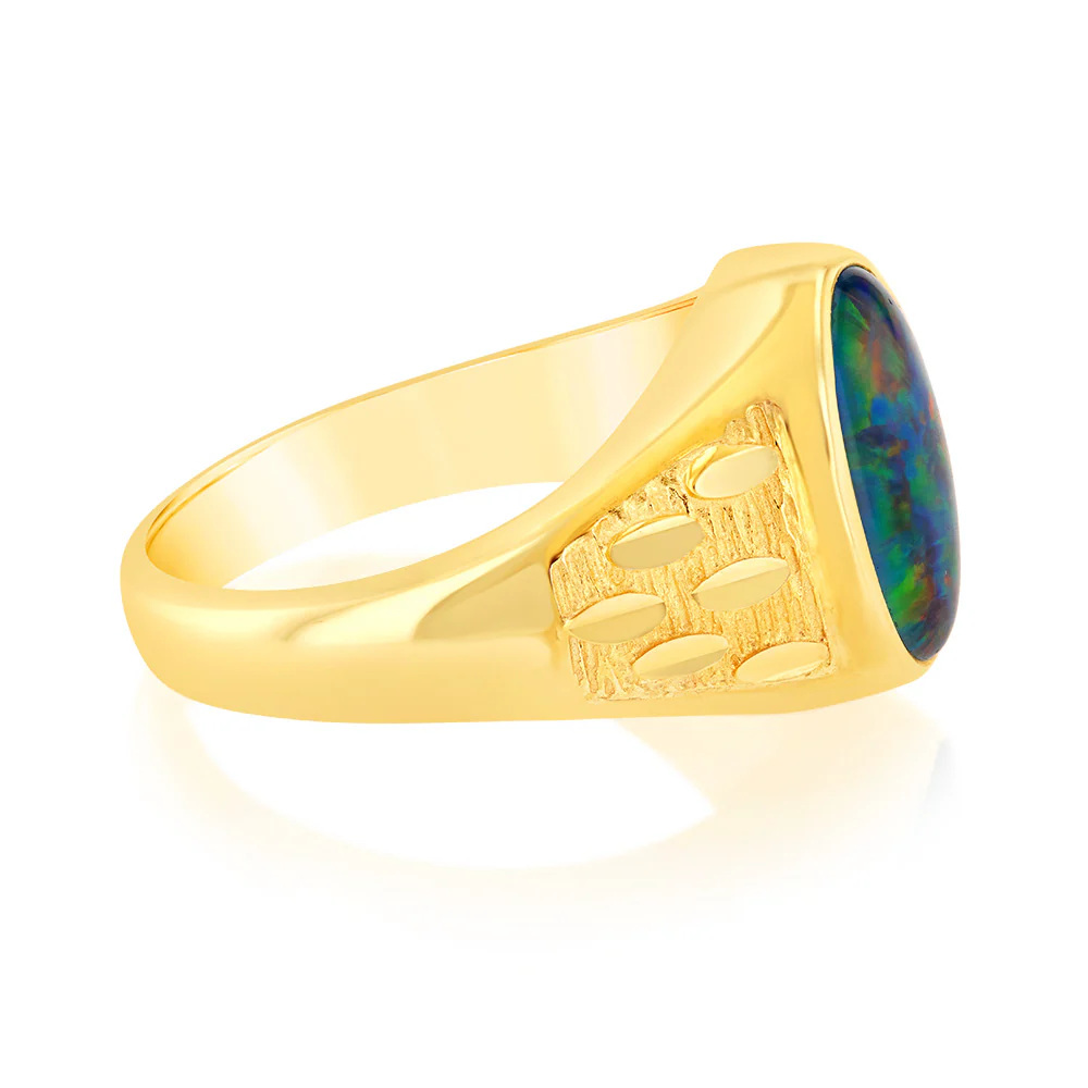 9ct Yellow Gold 14x10MM Triplet Opal Gents Ring - Image 2