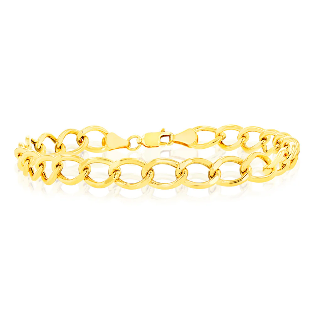9ct Yellow Gold 150 Gauge Open Curb 20cm Bracelet