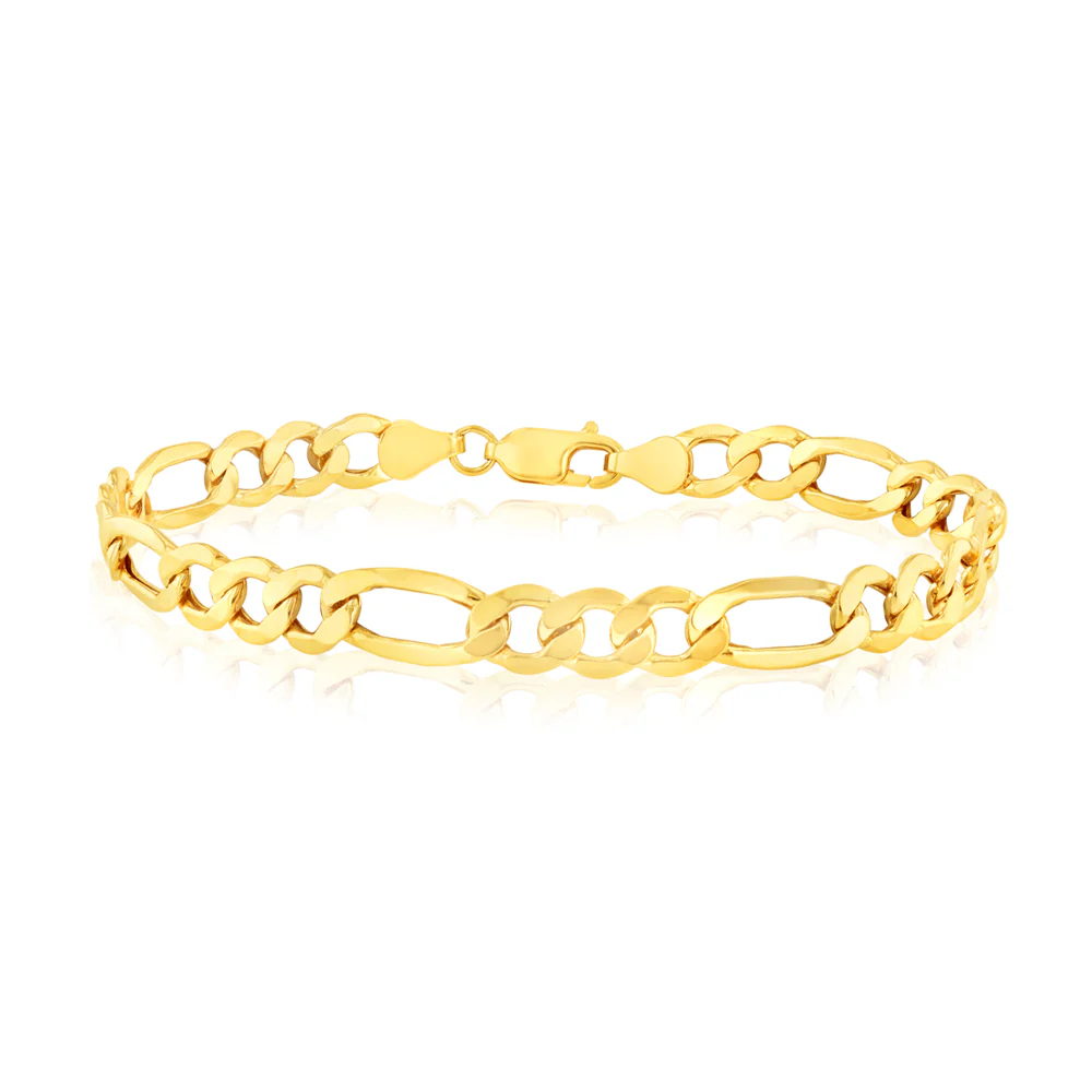 9ct Yellow Gold 170 Gauge Diamond Cut 1:3 Figaro 23cm Bracelet